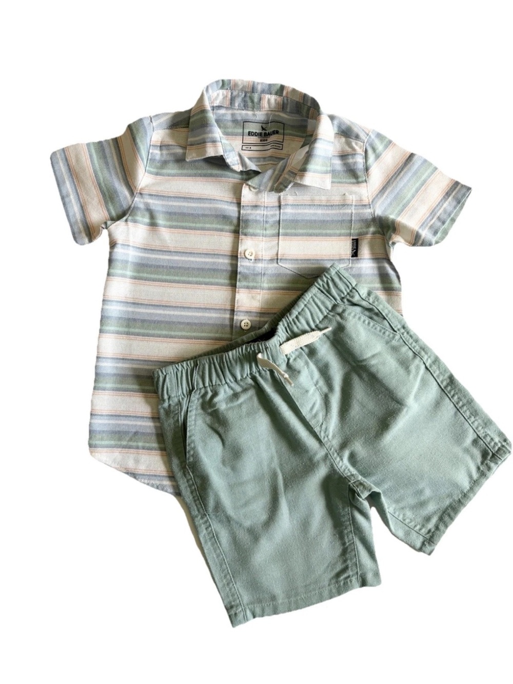 Eddie Bauer Kids 4 Two-Piece Set Linen Shorts Button Up Short Sleeve